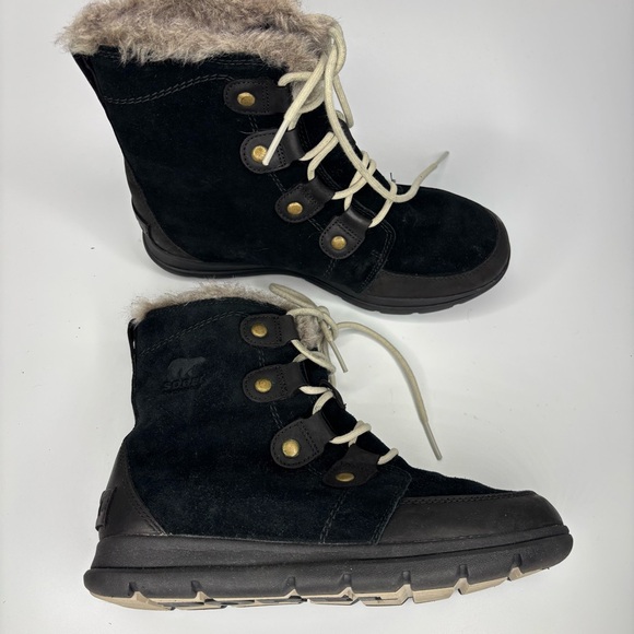 Sorel Explorer Joan Waterproof Boots Black Fur Lining Women 8 Outdoor Winter S2 - Picture 1 of 11